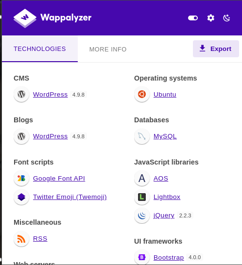 Wappalyzer result